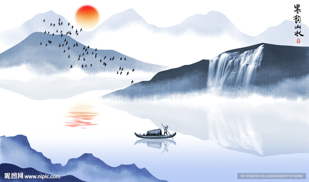 水墨山水画背景墙