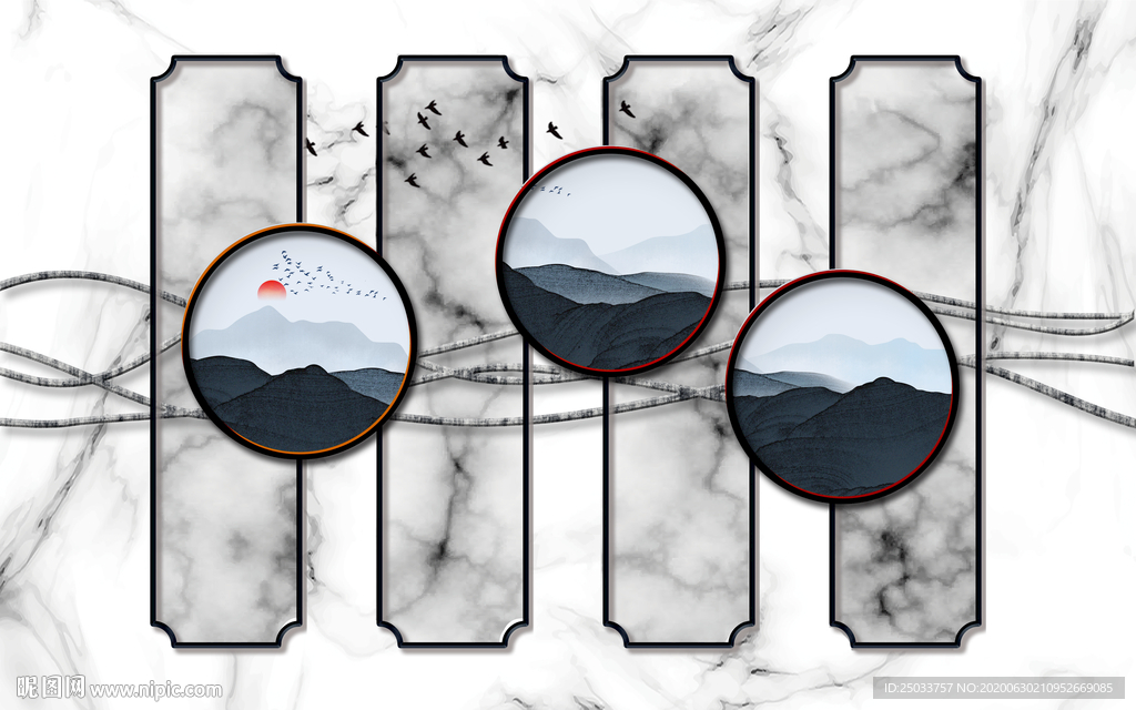 白色大理石创意新中式玄关屏风装