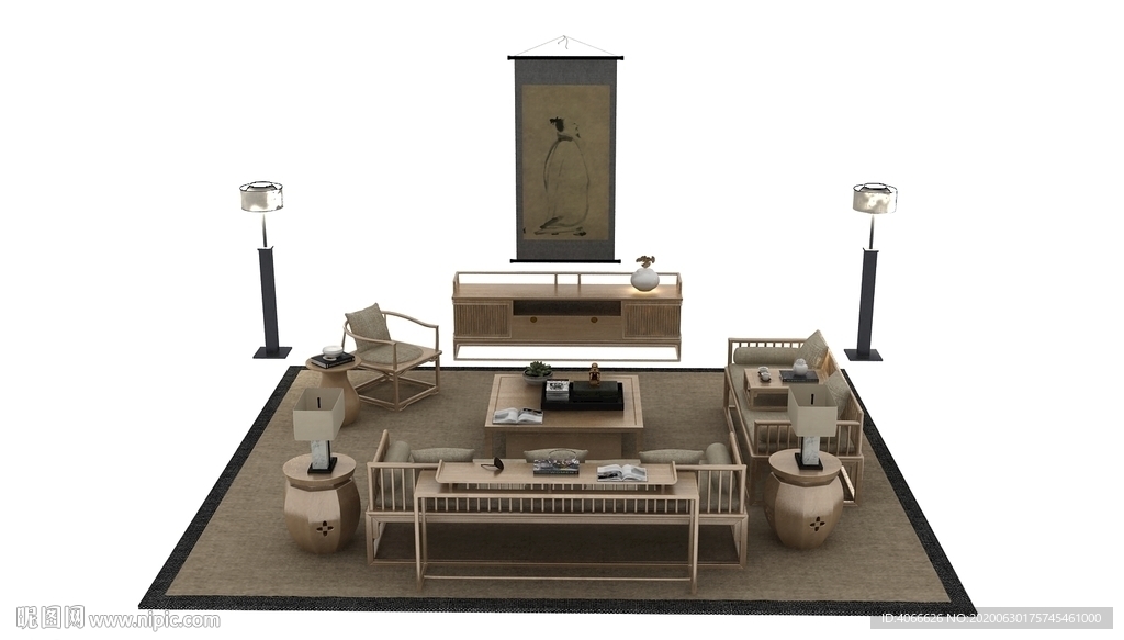 中式沙发桌椅3d模型