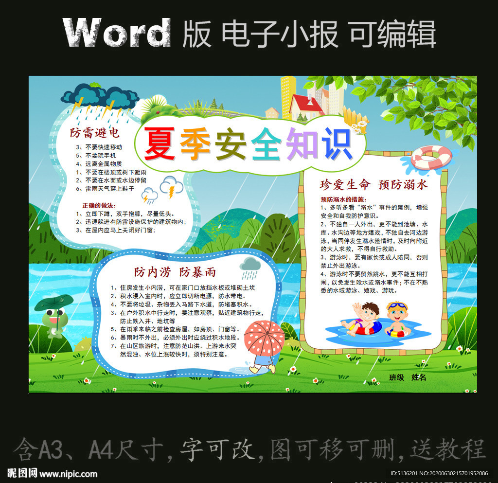word版电子小报夏季安全自护