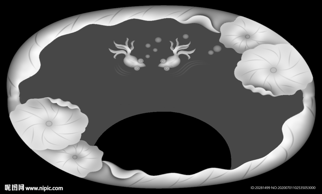 荷花鲤鱼茶盘灰度图