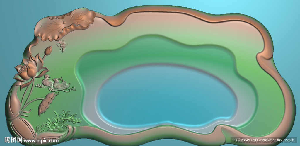 荷花鸳鸯茶盘精雕图