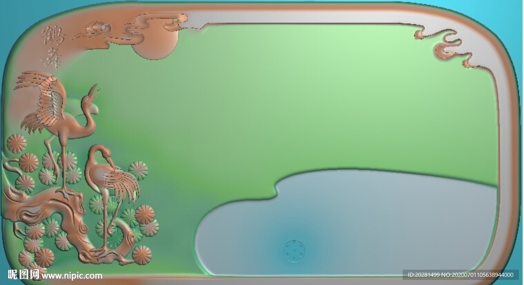 松鹤延年茶盘精雕图