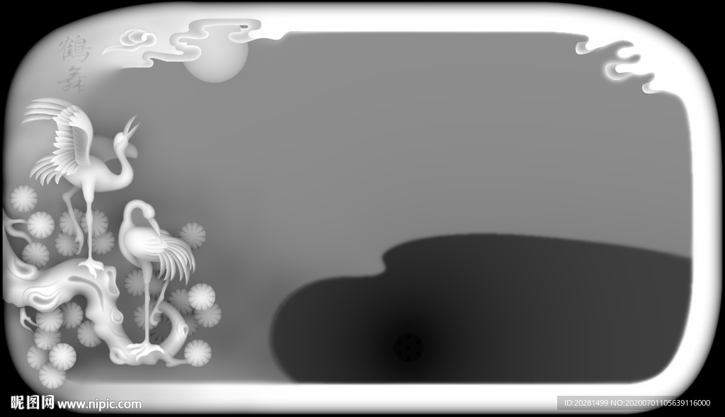 松鹤延年茶盘灰度图