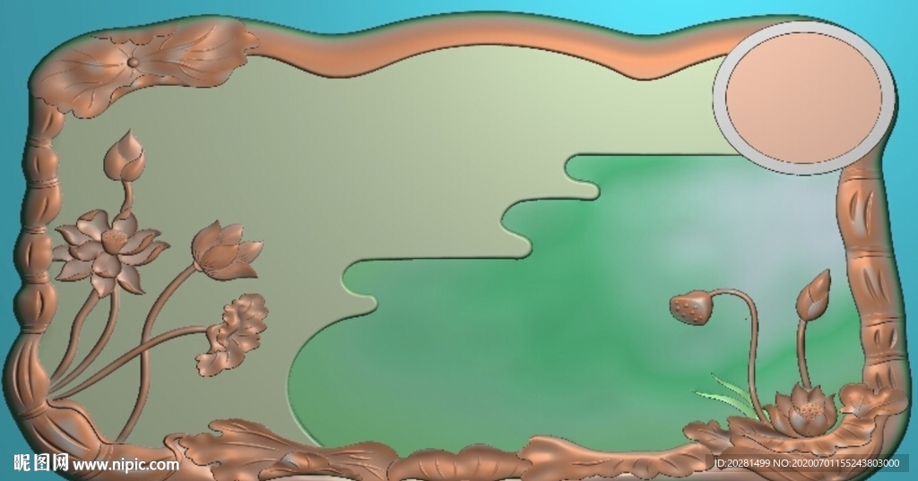 莲花荷叶茶盘精雕图