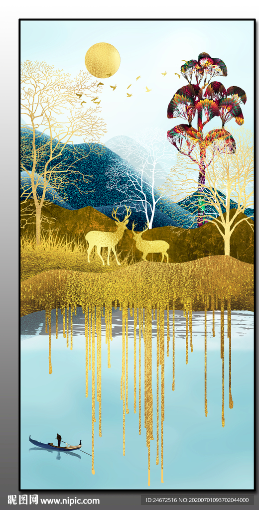 新中式山水轻奢玄关画