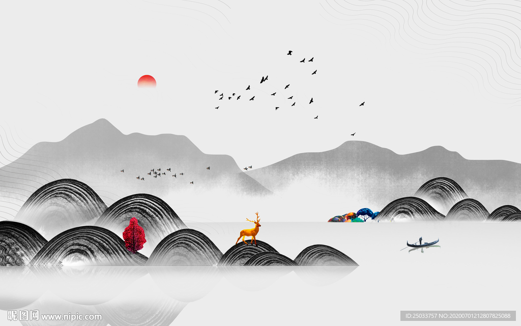 抽象新中式装饰画水墨山水画装饰