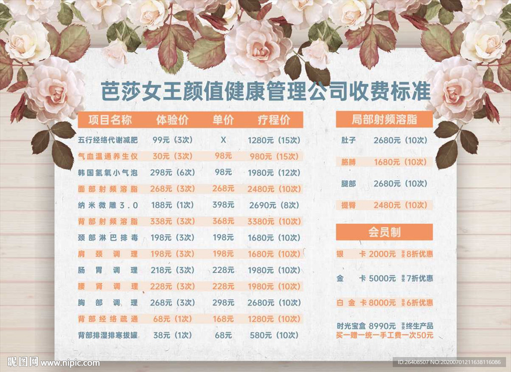 价格表