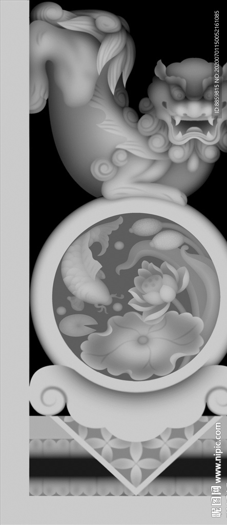 精雕 灰度 雕刻 浮雕 抱鼓图