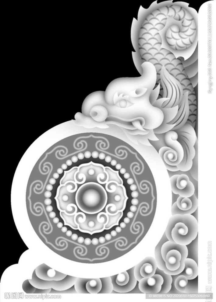 精雕 灰度 雕刻 浮雕 抱鼓图