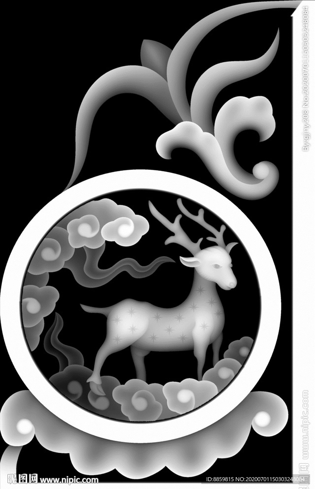 精雕 灰度 雕刻 浮雕 抱鼓图