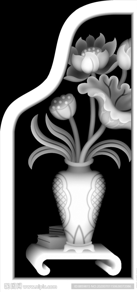 精雕 灰度 雕刻 浮雕 抱鼓图