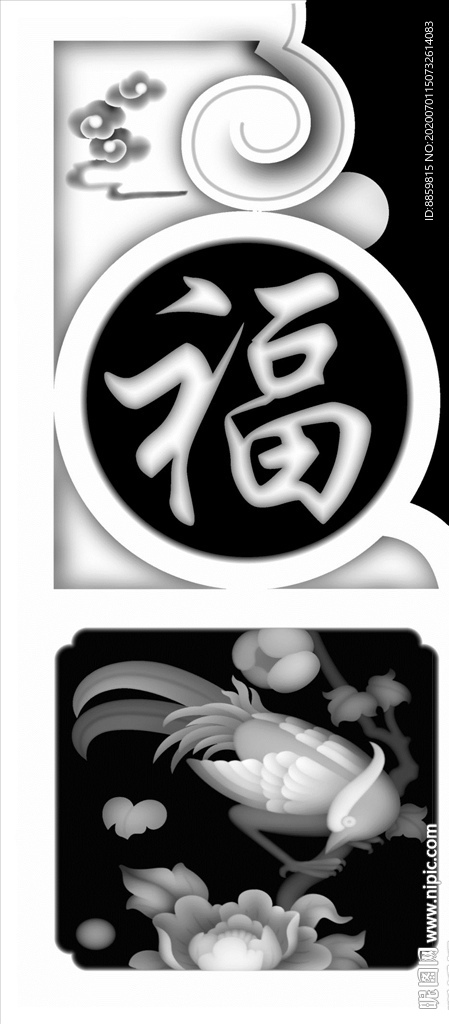精雕 灰度 雕刻 浮雕 抱鼓图