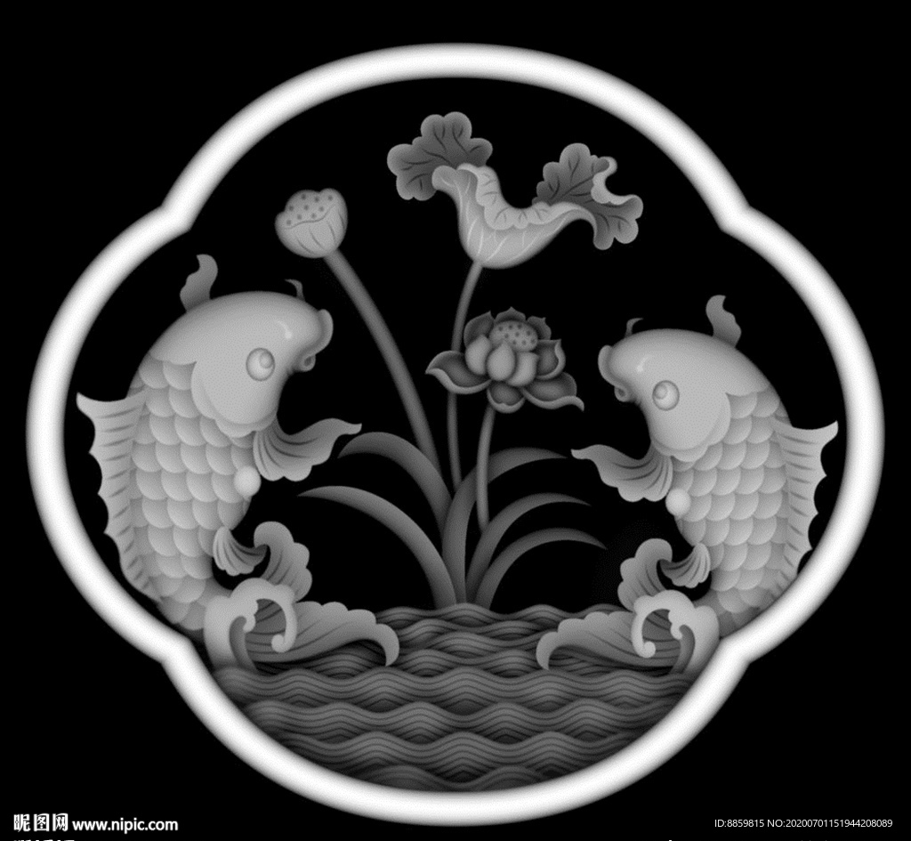 精雕 灰度 雕刻 浮雕 抱鼓图