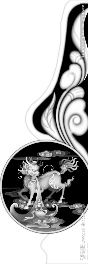 精雕 灰度 雕刻 浮雕 抱鼓图