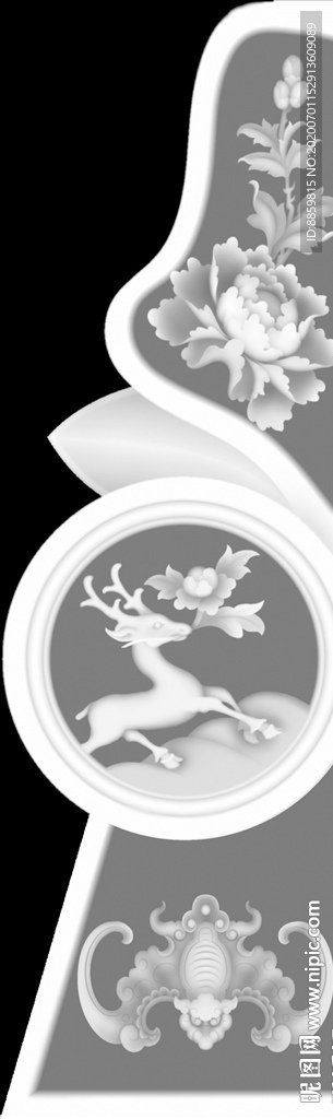 精雕 灰度 雕刻 浮雕 抱鼓图