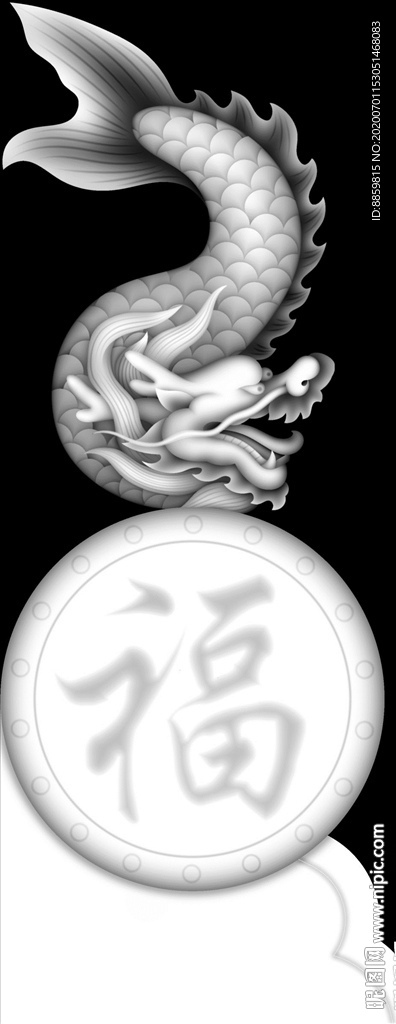 精雕 灰度 雕刻 浮雕 抱鼓图