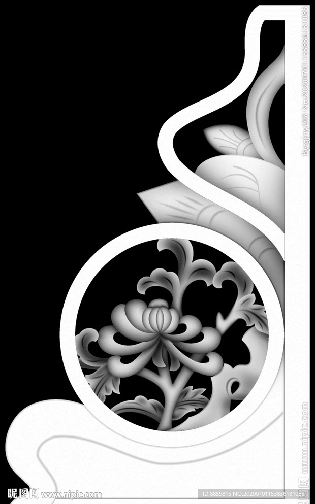 精雕 灰度 雕刻 浮雕 抱鼓图