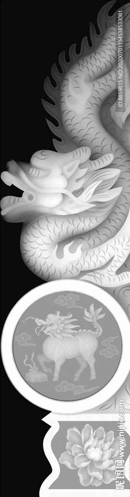 精雕 灰度 雕刻 浮雕 抱鼓图