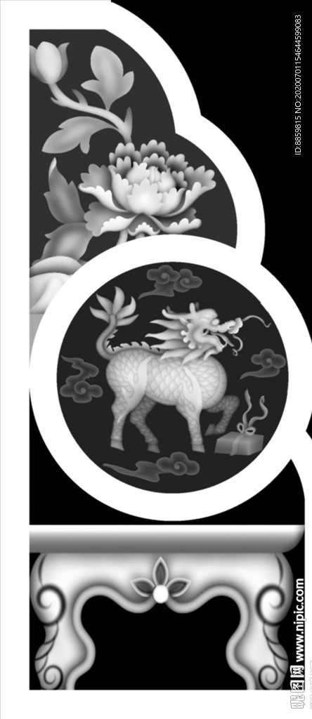 精雕 灰度 雕刻 浮雕 抱鼓图