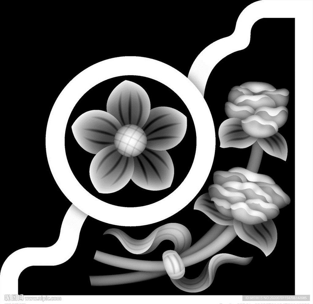 精雕 灰度 雕刻 浮雕 抱鼓图