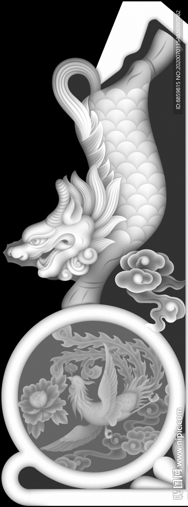 精雕 灰度 雕刻 浮雕 抱鼓图