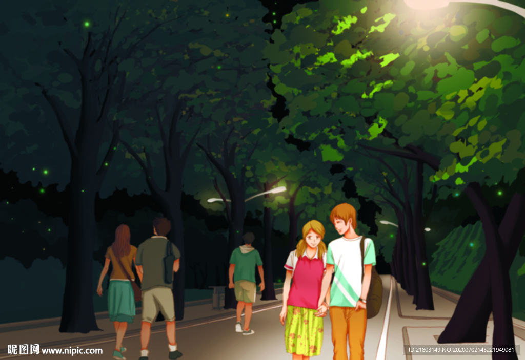 武汉理工大学东院林荫手绘素材