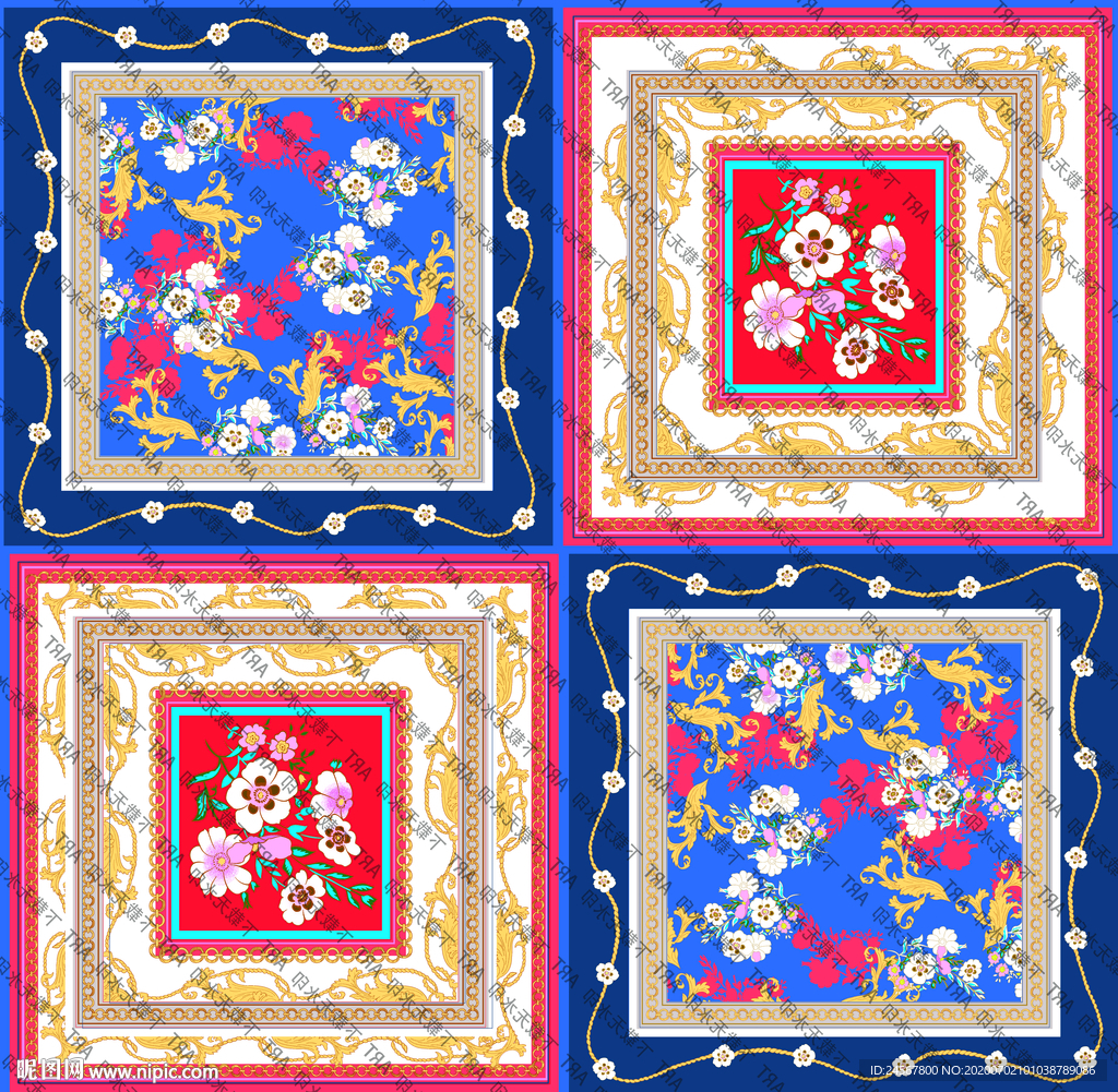 大牌 方巾 花朵 数码印花