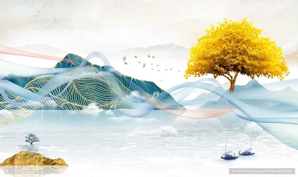 轻奢新爆款山水画 tif分层