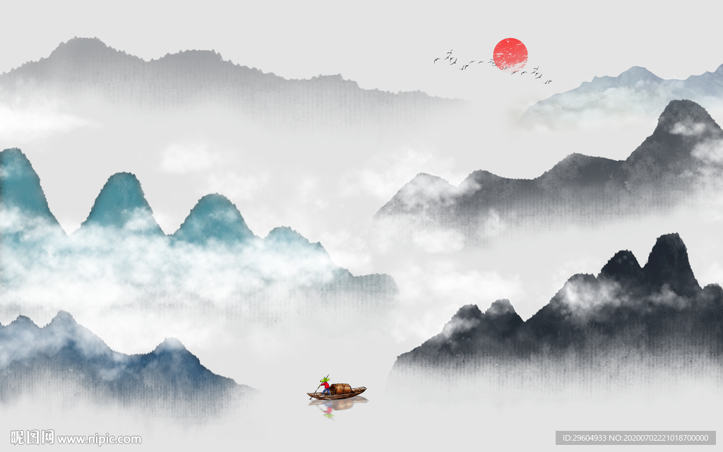 最新 山水风景墙画 tif分层