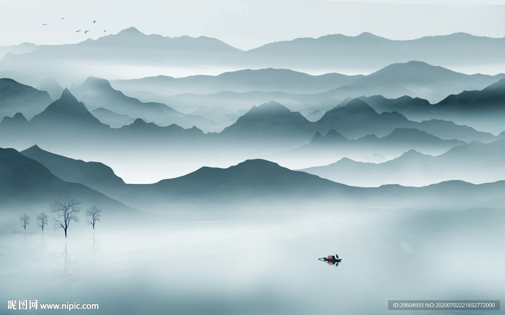 中国风山水风景墙画 tif分层