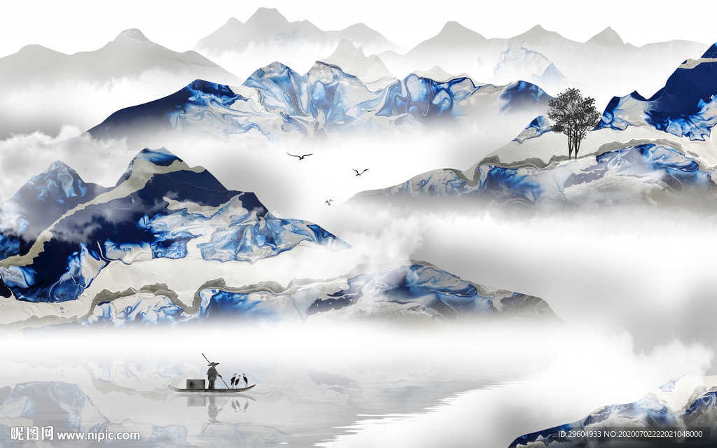 高档山水风景墙画 tif分层