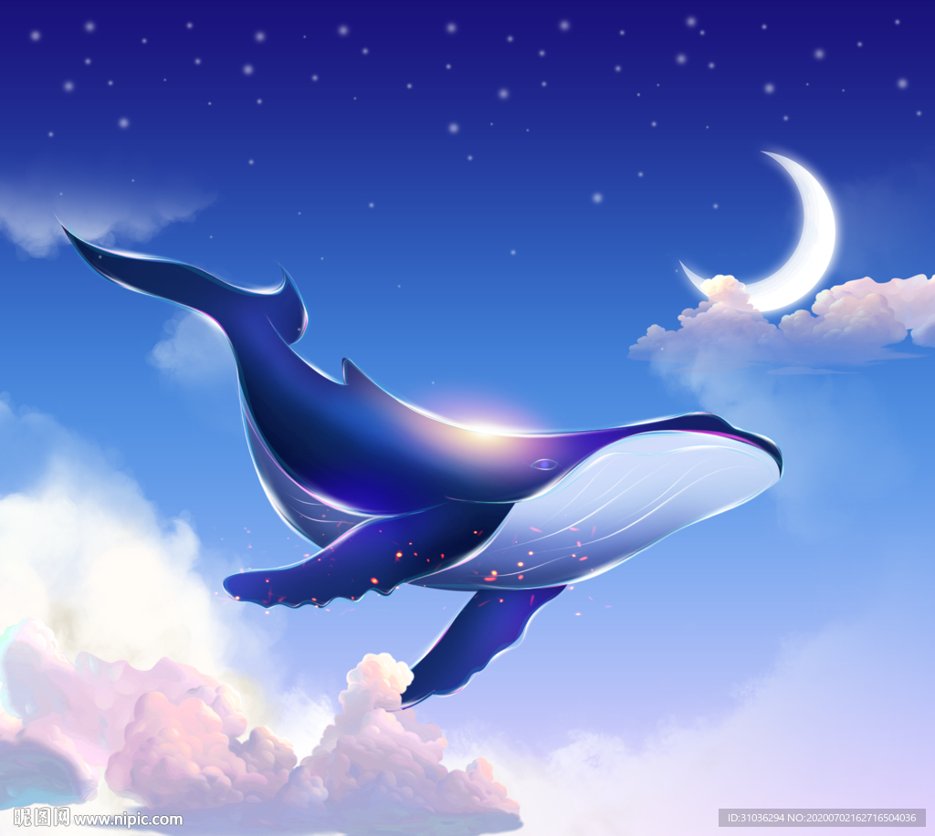 童话水墨手绘鲸鱼图片素材免费下载 - 觅知网