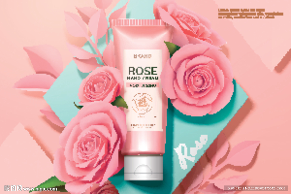 粉色玫瑰花化妆品海报矢量素材