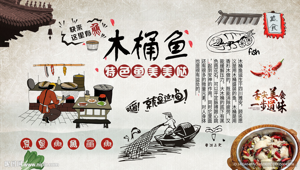 木桶鱼背景墙