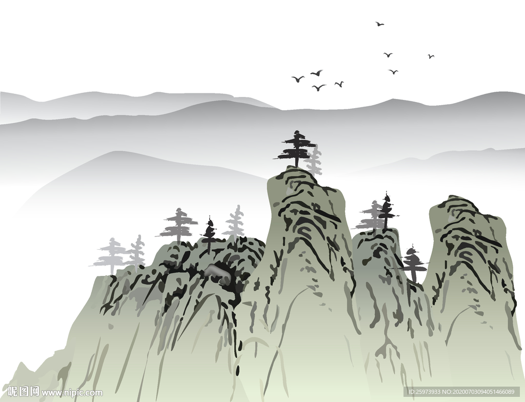 山水画 水墨画 水墨装饰
