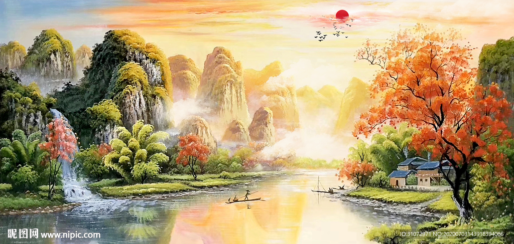 山水画水墨画招财画