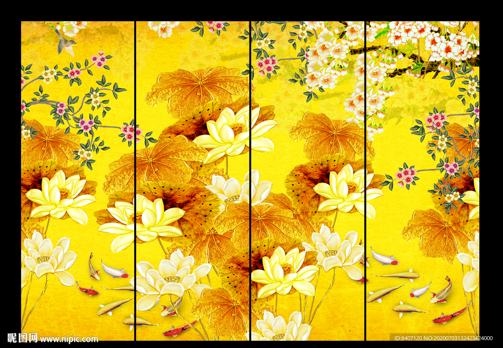 荷花壁画
