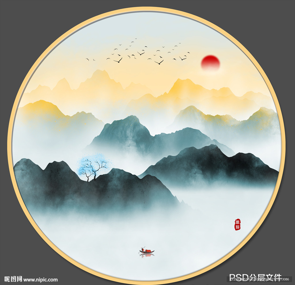 圆形山水画