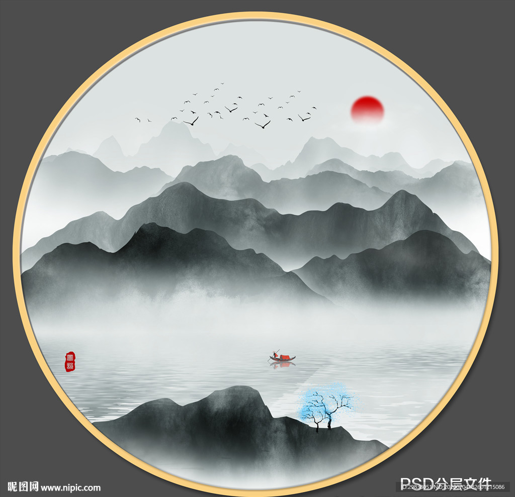 圆形水墨画