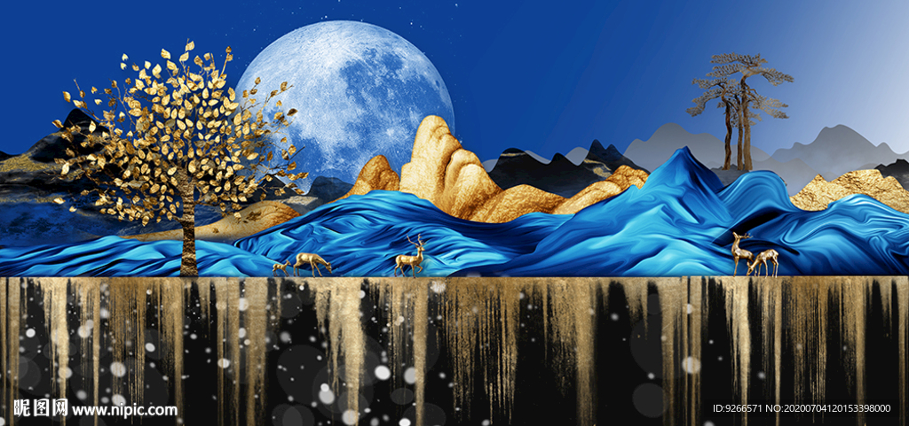 石来运转麋鹿山水晶瓷画装饰画