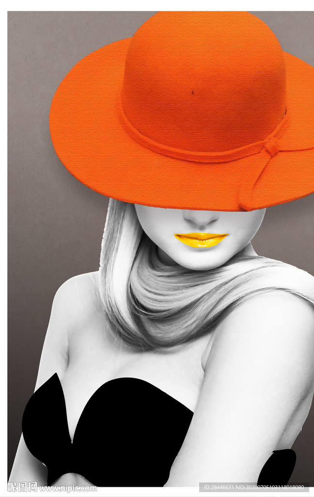 爱马仕橙黑抽象戴帽美女