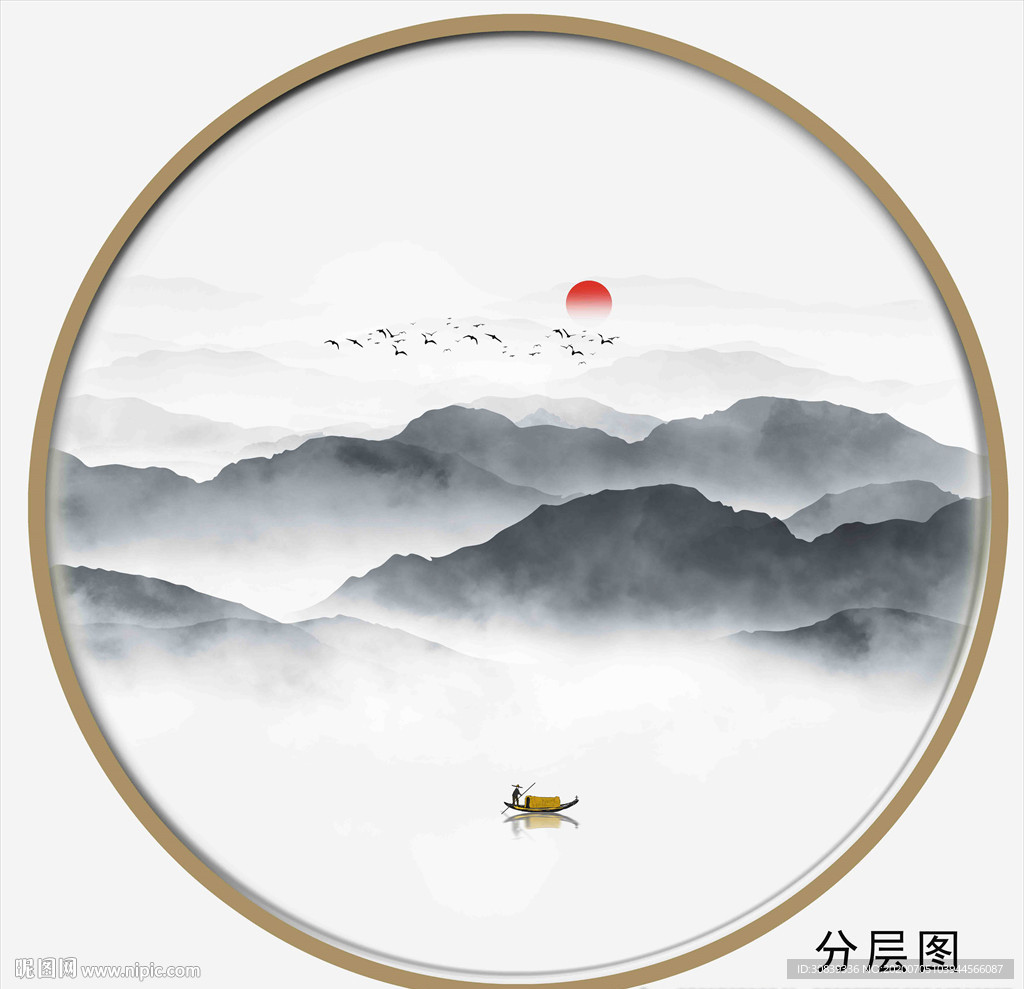 圆形水墨画