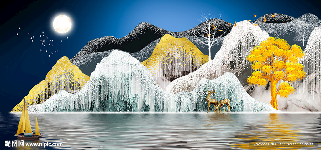 石来运转麋鹿山水晶瓷画装饰画