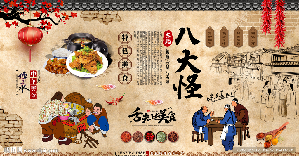 复古怀旧东北八大怪背景墙