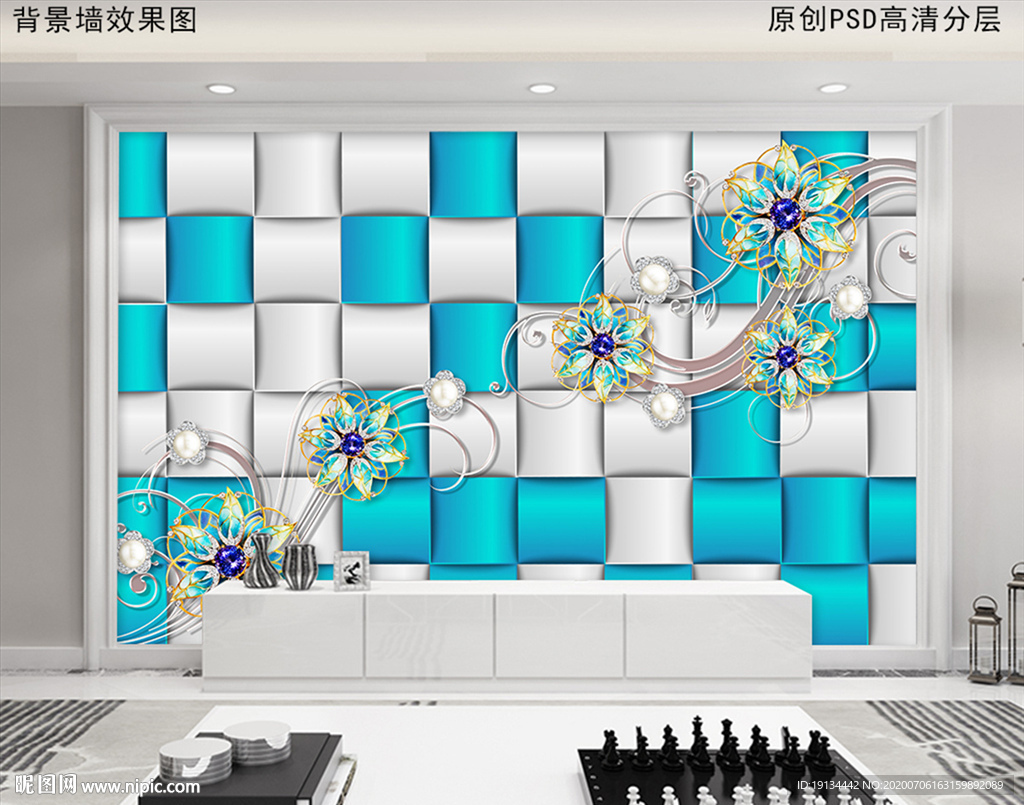 现代简约3D浮雕花电视背景墙
