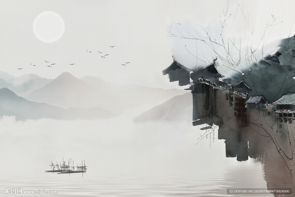 新中式水墨山水现代简约背景