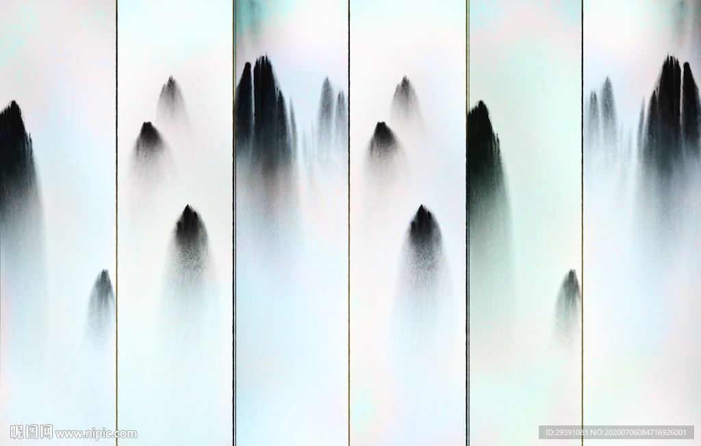 山水屏风山水壁画图片