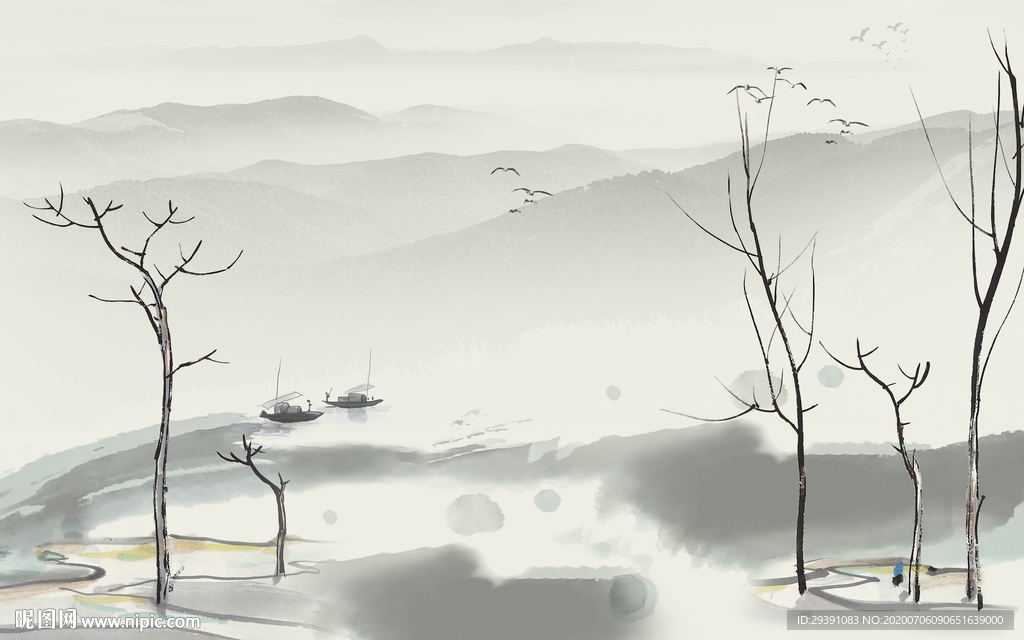 新中式水墨山水背景