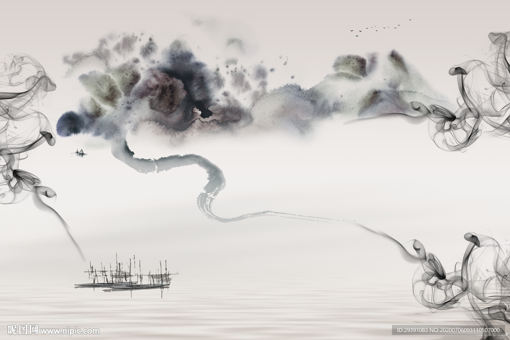 现代中式抽象水墨画山水